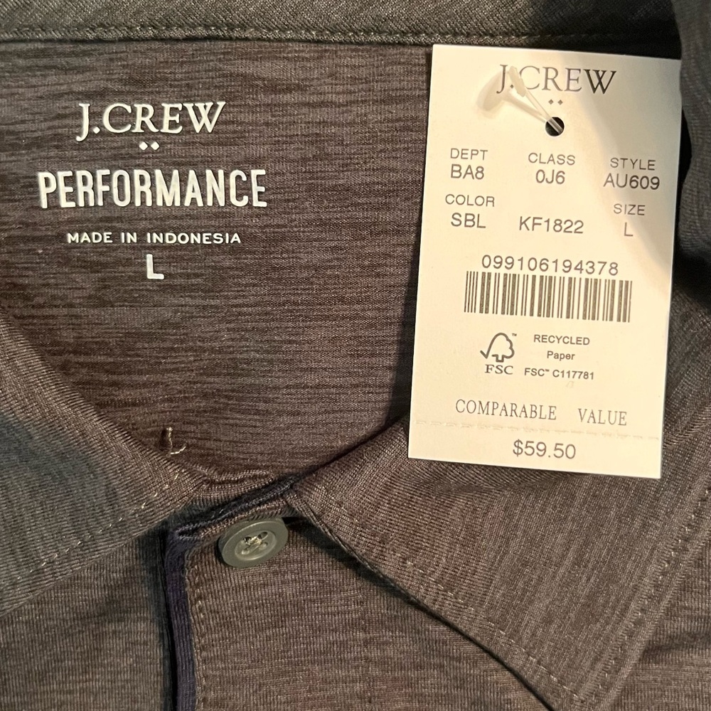 J . Crew Mens tech Polo NON SMOKING home !